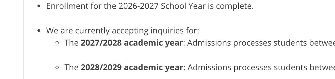 List on the Grace How to Apply page saying enrollment is complete and listing later admission windows