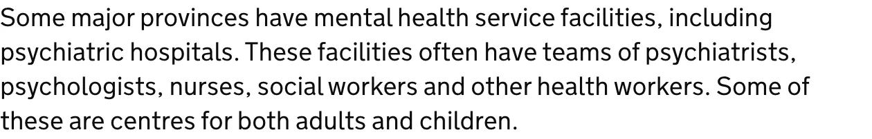 Paragraph from the UK government guidance on healthcare in Thailand, under the heading for mental health services.